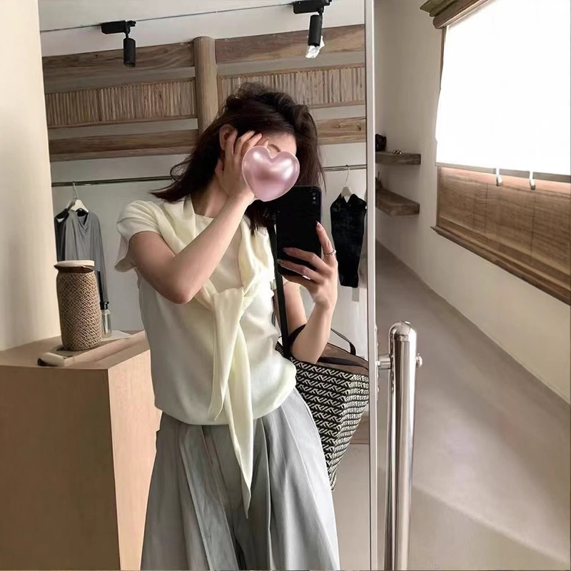 十三行品质货含羊毛  文艺通勤气质显瘦淑女坎肩设计飘带针织上衣|undefined