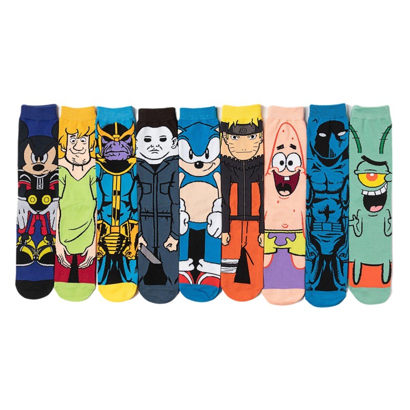 Calcetines de Algodón Peinado de Estilo Europeo y Americano para Hombre, a Media Pantorrilla, con Diseños de Anime de Dibujos Animados para Primavera, Otoño e Invierno; Calcetines Modernos para Mujer, Casuales y Versátiles.