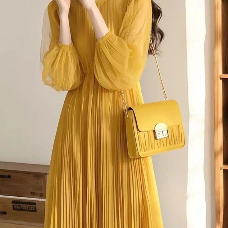 2026 Summer New French-Style Solid Color Dress, Elegant and Graceful, with a Gentle Vibe, Super Long Dress
