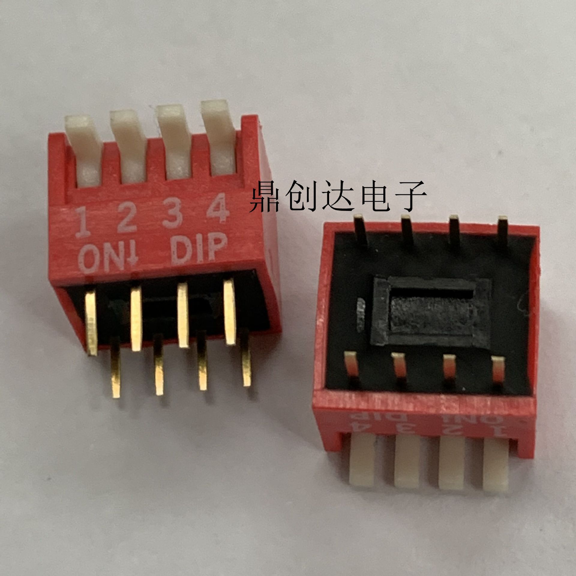 厂家生产高品质侧拨插件2.54脚距琴键式红色 4位拨码开关