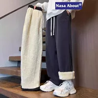 NASA кашемировые брюки для мальчиков осень-зима 2024 новые бархатные толстые повседневные брюки прямые спортивные хлопчатобумажные брюки