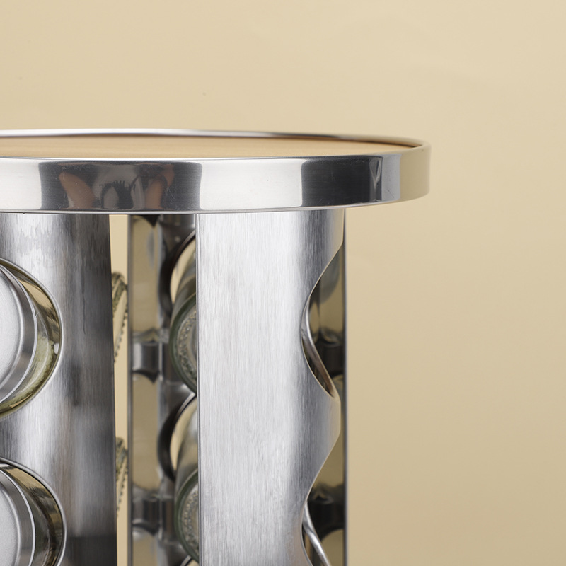 Venta al por mayor de acero inoxidable comercial condimento tarro cocina giratoria condimento botella estante 20 paquete comino pimienta condimento botella