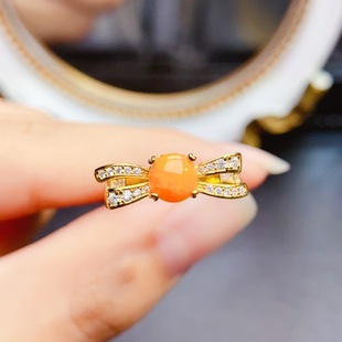 New natural fire Opal ring S925 silver inlaid main stone 6*6mm Joker net red explosions women's jewelry wholesale