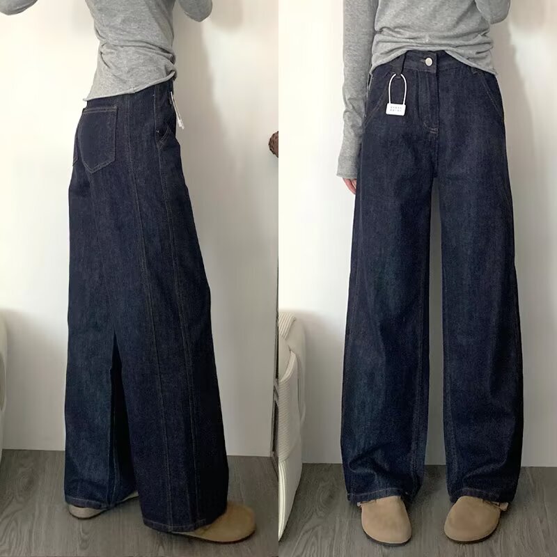 紺色のジーンズの女性春秋タイプの太った妹は腰が高くて痩せています。|undefined