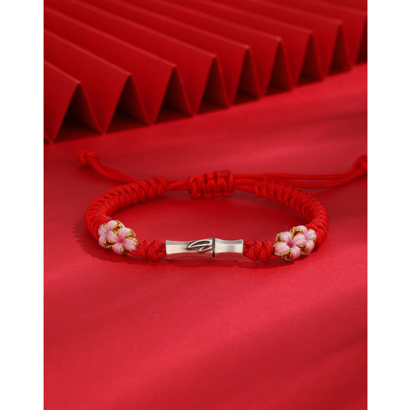 S925 plata de ley de bambú rojo cuerda pulsera niñas tejido Festival de gran altura en tierra cuerda de mano nicho novias pareja regalo