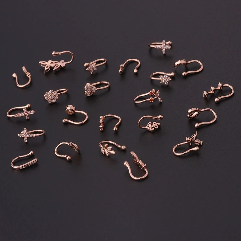 Burun klipsi kakmalı zirkonyum deliksiz piercing klipsi tipi burun halkası popüler burun çivi vücut piercing takısı_voghion.com