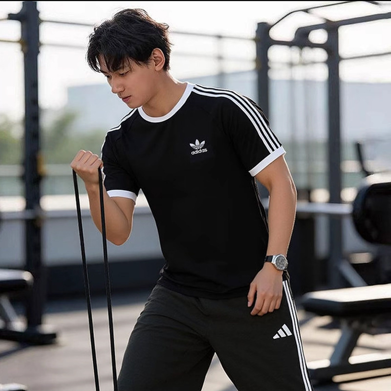Outlet Clearance Couple's Embroidered Crew Neck Short-Sleeve Adidas T-Shirt Top Short-Sleeve Foreign Trade Cross-Border Trefoil Short-Sleeve T-Shirt