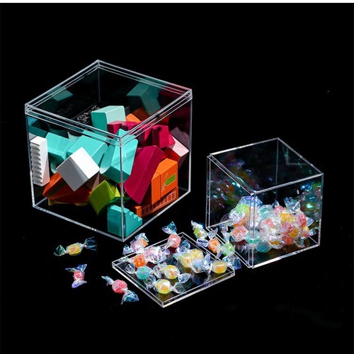 Square box, transparent PS plastic packaging box, hand-made acrylic display box with cover, dustproof storage box, wedding candy box