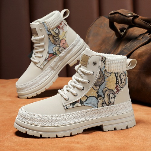 Men's Loose-Fitting Casual Stylish Trendy Work Boots High-Top Men's Martin Boots Western Personality
