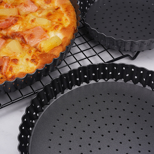 Amazon non-stick pizza pan carbon steel live bottom pizza pan set with hole crust pizza pan baking mold