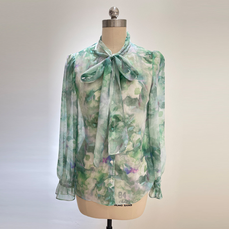 칼라 레이스 업 버튼-수채화 녹색 비 네팅