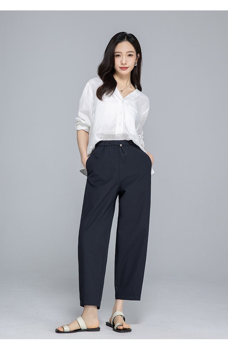 Quần culottes nữ ống rộng cạp chun rút dây dáng lười — Xanh lông mòng đen chi tiết 29