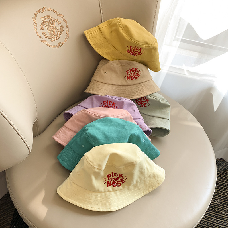 春夏新款儿童帽子男女孩彩色字母刺绣渔夫帽宝宝渔夫帽户外盆帽潮|ru
