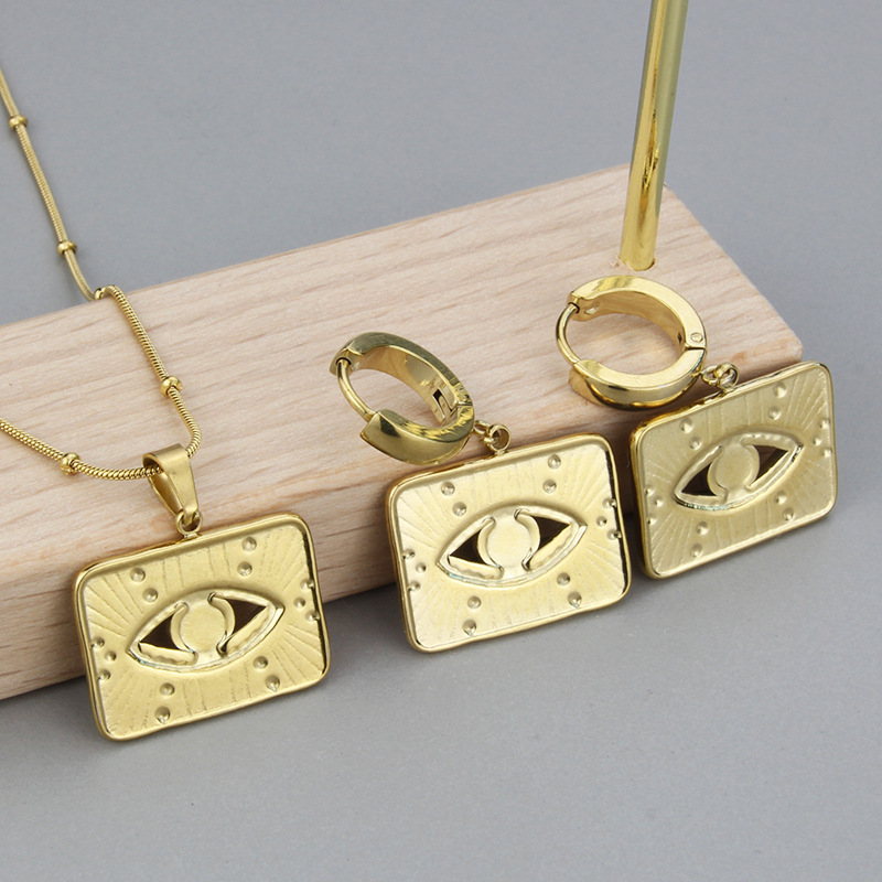 Simple Style Eye Titanium Steel Earrings Necklace Hollow Out Stainless Steel Necklaces