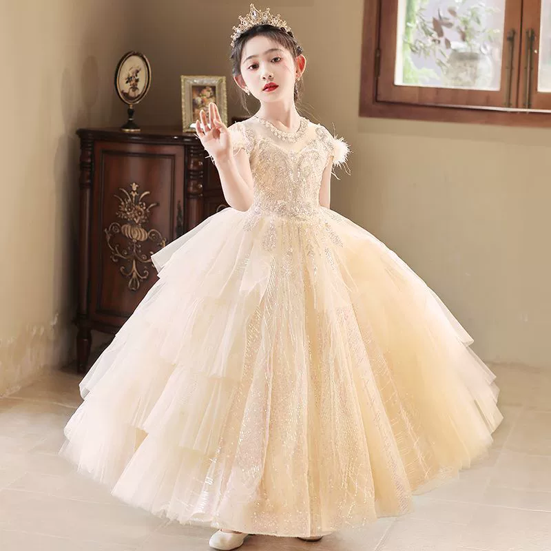 Детское платье, элегантное платье принцессы, свадебное платье с цветочным узором для маленькой девочки, платье для выступления на фортепиано для девочек на день рождения