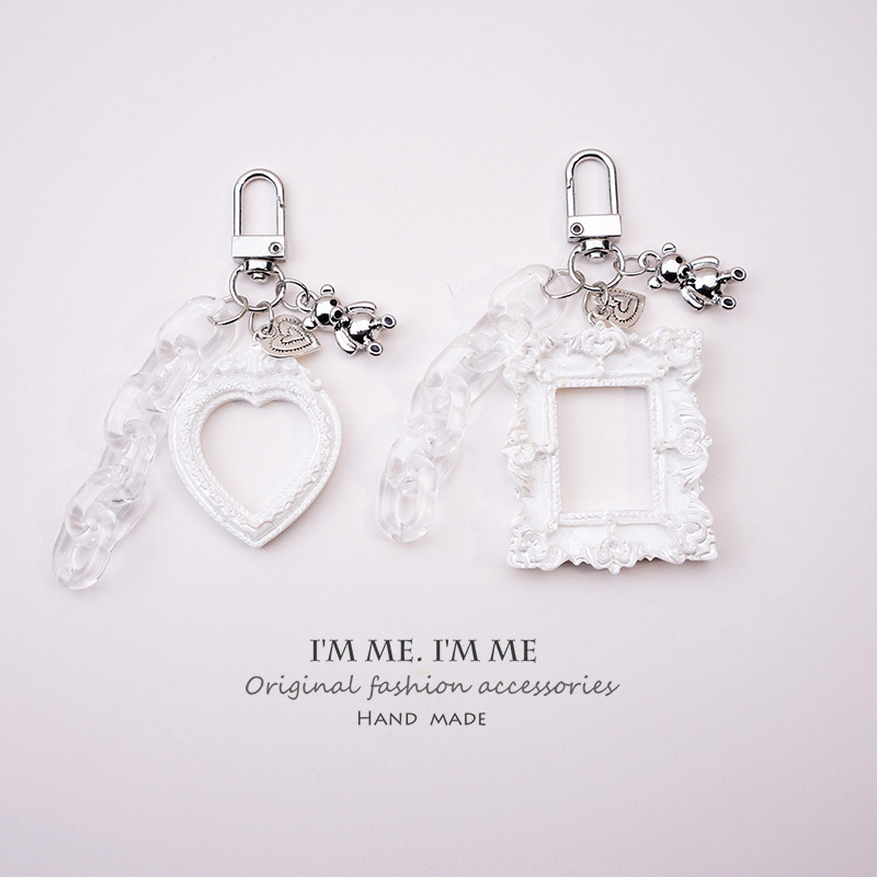 ins Embossed Love Photo Frame Keychain Cute Pendant for Photo Gift Headset Key Pendant