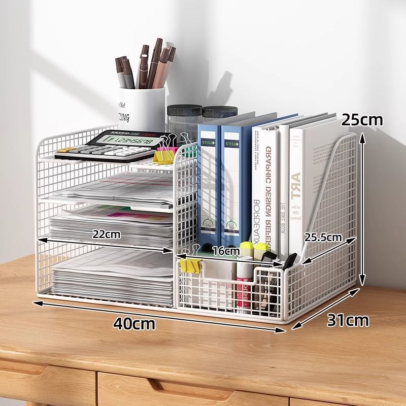 Desktop Bookshelf File Storage Rack Desk Folder Storage Box Books and Newspapers Metal Multi-Layer A4 Paper Rack