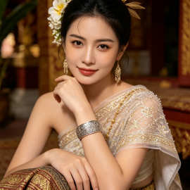 民族风复古银色手镯女新中式宽面镯子异域古风雕花做旧开口手饰