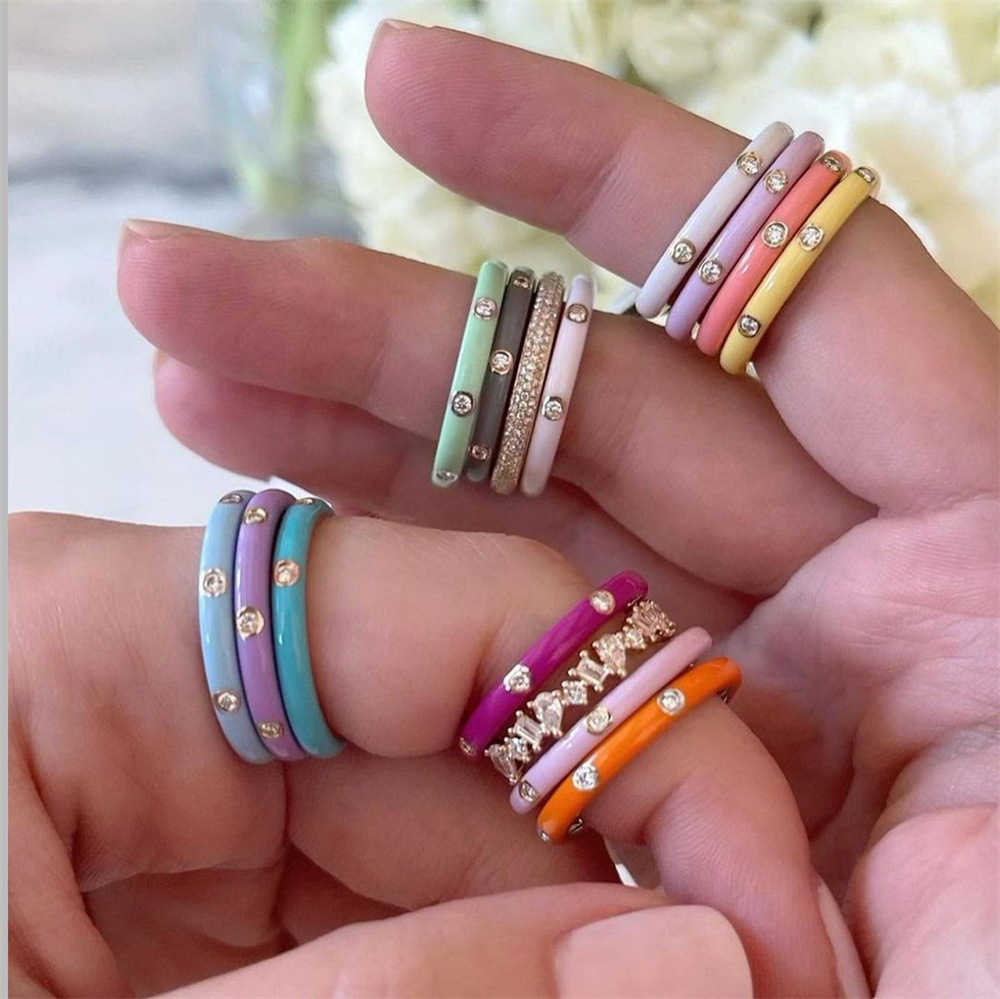 painted oil zircon copper plated simple and fashionable non-fading ring jewelry