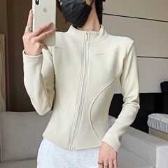 H119考拉绒外套运动女秋冬新款立领双弧曲线紧身上衣拉链气质开衫