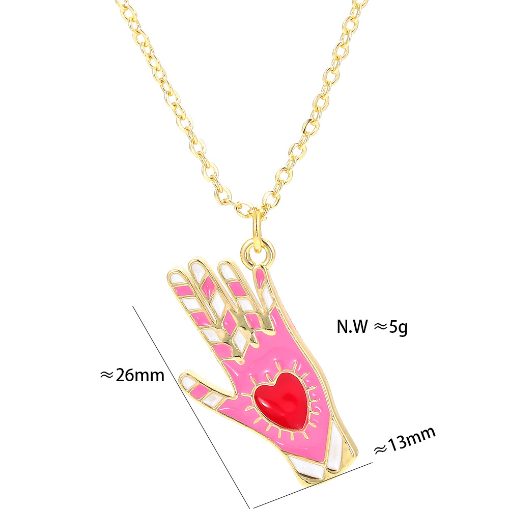 Unisex Gender Wholesale Jewelry Palm Color Oil Drop Heart Pattern Pendant Copper Necklace