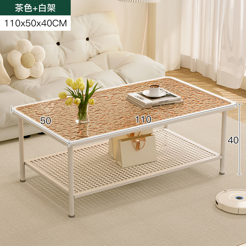 Mesa lateral del sofá Mesa de centro de la sala de estar para el hogar Mesa de té de lujo ligera de alta calidad Mesa de té Estilo crema Mesa pequeña de vidrio templado