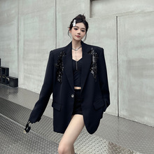 黑色西装外套女高级感宽松新款西服长袖重工设计感立体绣花超好看