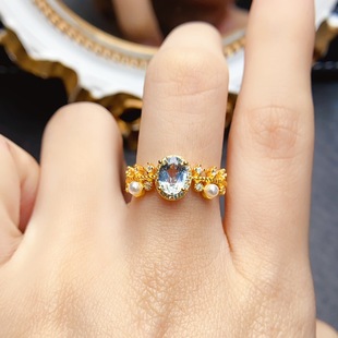 New natural aquamarine ring S925 silver inlaid main stone 5*7mm Joker net red explosions women's jewelry wholesale