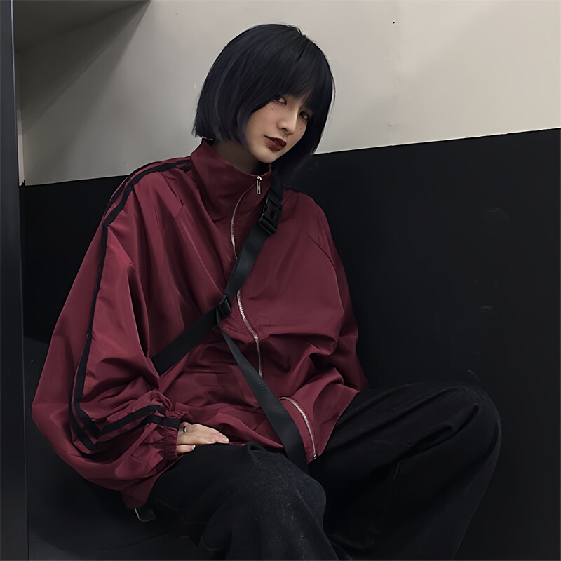 Casual Versatile Short Jacket for Women 2026 Spring New Korean Style Striped Loose Stand Collar Jacket Top Cross-Border Dropshipping