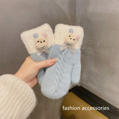 Cartoon Rabbit Simple Knitted Fleece Thick Winter Gloves Sweet Teen Outdoor Cycling Driving Gloves