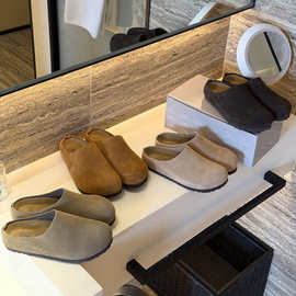 桑坡全牛皮小土豆勃肯包头拖鞋女外穿真皮软木足弓支撑复古穆勒鞋