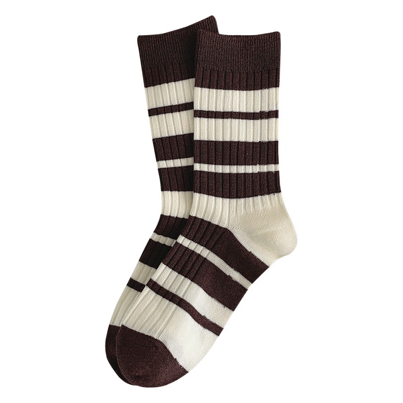 Primavera y otoño Mediados de pantorrilla Calcetines de pelo de mujer a rayas bordadas medias Calcetines de algodón aguja doble japonés al por mayor
