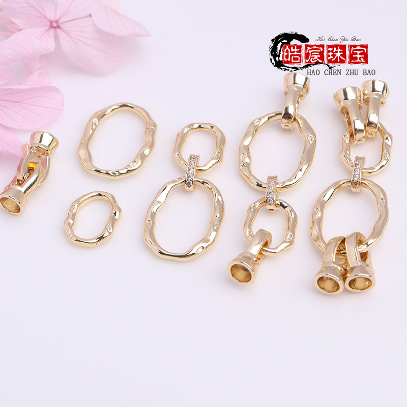 DIY Accessories 14K Gold Color-Preserving Double Circle Pearl Necklace Buckle Head Bracelet Necklace Connecting Buckle Finishing Buckle