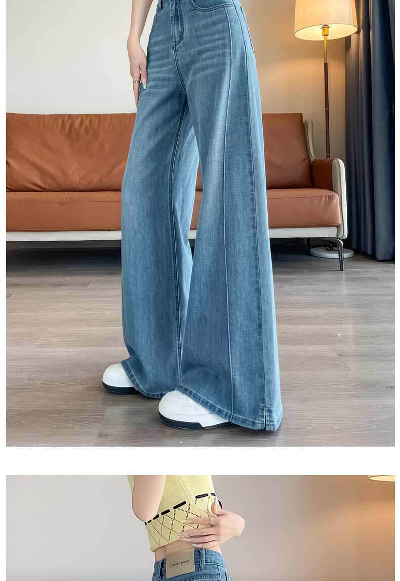 Quần jean nữ ống rộng cạp cao co giãn xẻ tà màu xanh nhạt — Màu xanh nhạt - Extended chi tiết 14