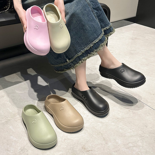 Women's Thick Sole Cover Slippers, Outdoor sandals, Lightweight, Non-slip, Anti-odor, Height Increasing Chef Shoes, Fashion Beach Hole Shoes