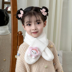 2024韓国版子供用マフラー秋冬かわいいぬいぐるみ親子かわいい厚手アニメはウサギの毛の赤ちゃんのマフラーに似せている