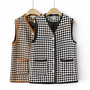 Plus size women's clothing loose slimming Chanel style diamond plaid vest autumn fashion vest coat 188157