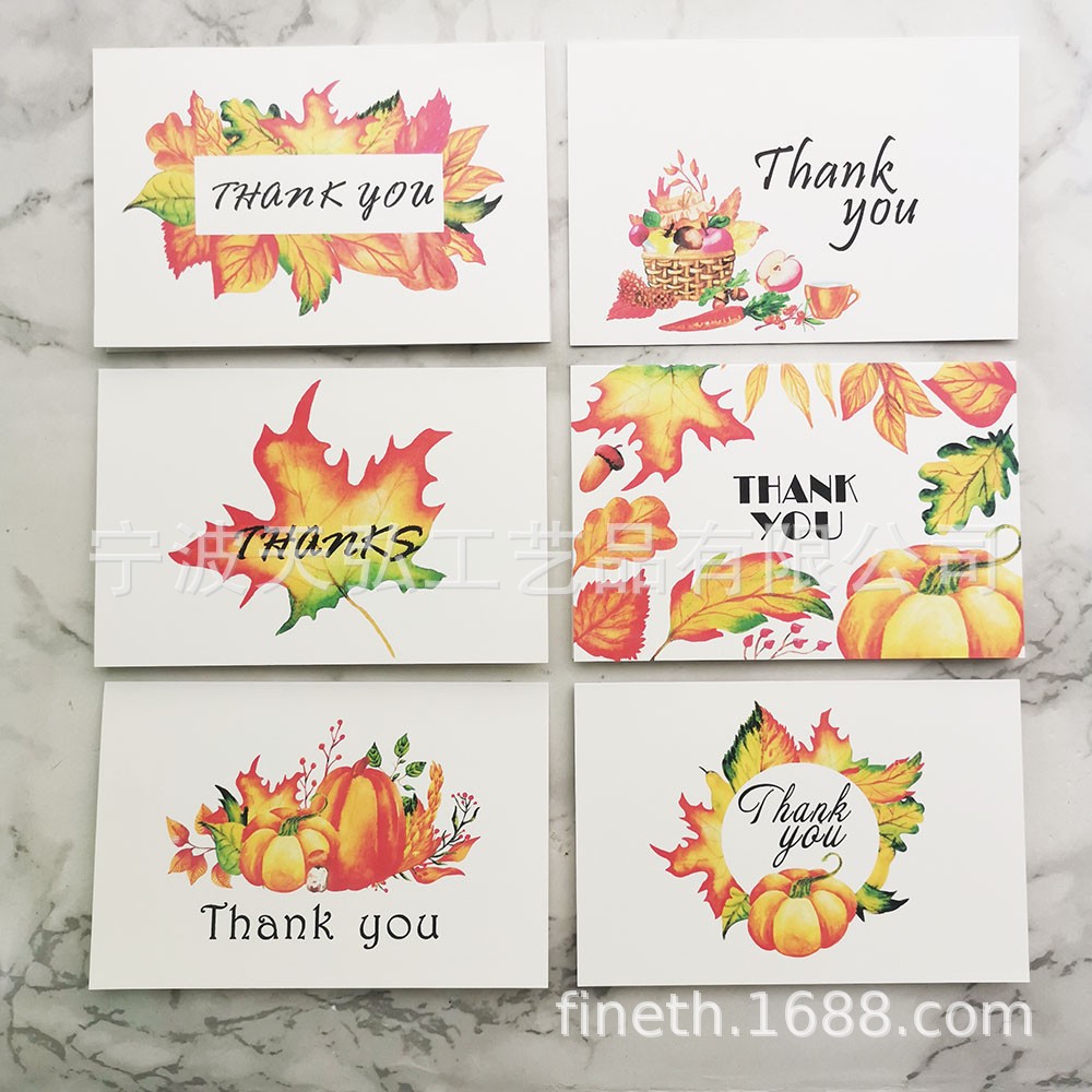 亚马逊感恩节秋季树叶thank you牛皮纸贺卡信封 贴纸套装创意卡片