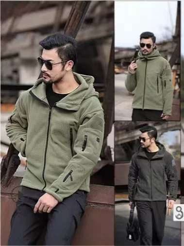 New Fleece in stock Men's Outdoor Thick Thin Warm Fleece Cold-proof Hooded Cardigan Jacket Coat