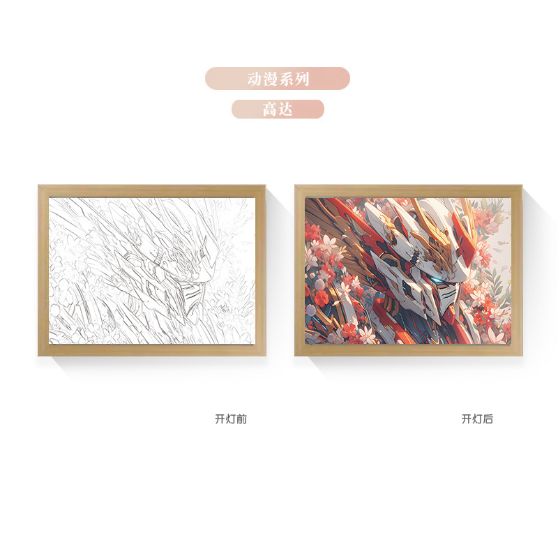 Tres colores TikTok popular pintura ligera de dibujos animados dormitorio noche pintura luminosa marco de fotos de madera maciza creativo bricolaje fabricante