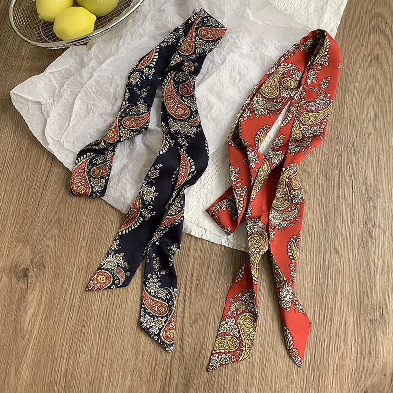 Bufanda de seda, banda larga, sentido avanzado, verano nuevo estilo, cinta de lunares, cinta para el cabello, seda de imitación impresa, bufanda de esquina afilada, cinturón decorativo