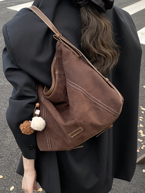 休闲大容量麂皮绒包包女2025新款复古通勤单肩斜挎包松弛感托特包|undefined