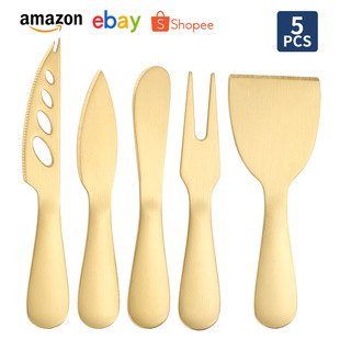 Cross-Border 304 Stainless Steel Cheese Knife and Spatula Set Cake Knife and Fork Kitchen Baking Tools Cheese Knife Pizza with Holes