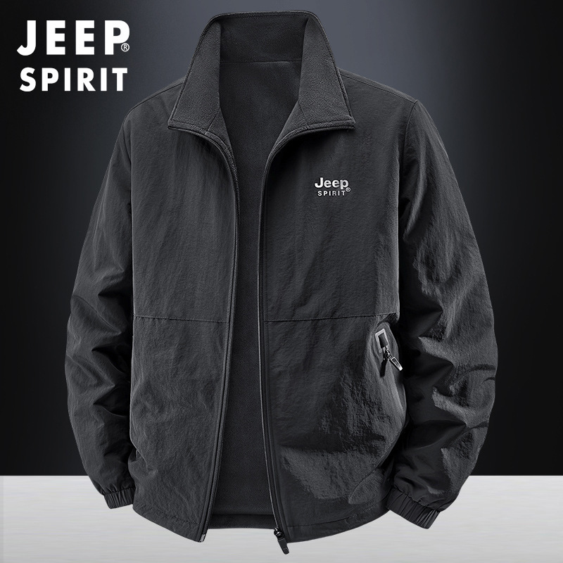JEEP SPIRIT秋冬季男休闲夹克外套双面穿立领夹克大码上衣2502A|undefined