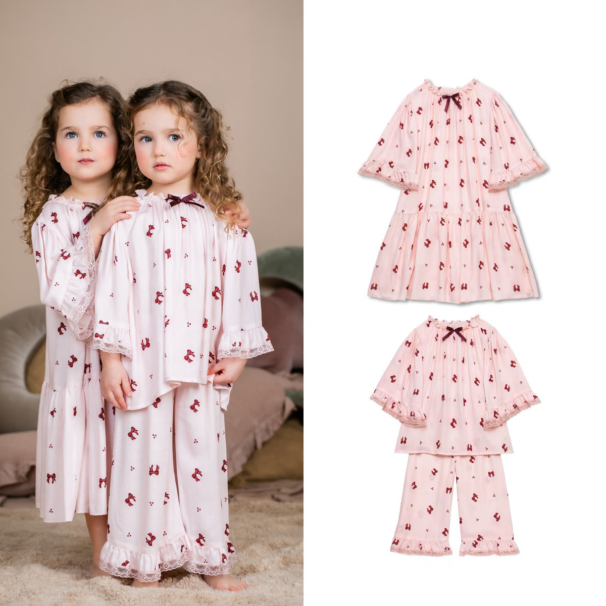 Children's Class a Home Clothes Girls' Pajamas Cotton Long Sleeve Trousers Girls' Spring and Autumn Home Clothes Baby 2-Piece Set