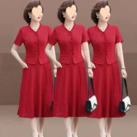 2025 новый стиль юбка женская летняя стильная юбка-миди с завышенной талией красное жаккардовое платье стройнящее для 50-летних мам однотонное