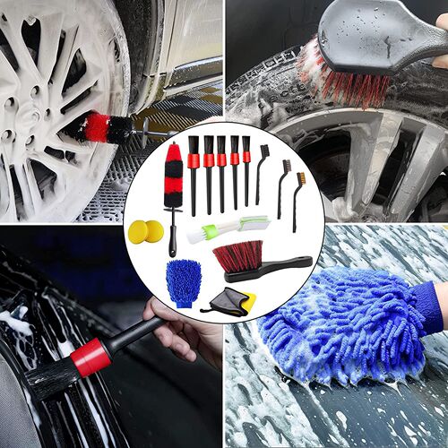 Amazon 16-Piece Car Cleaning Brush Set Wheel Brush Tire Detail Brush Wire Brush Fiber Towel Glove