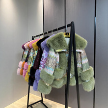 仿狐狸毛皮草外套女25秋冬季新款时尚亮片加厚棉服甜美洋气毛毛衣