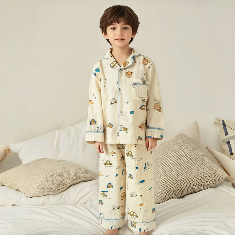 子供用パジャマ、クラスA純綿空調服、男の子と女の子の四季長袖ズボン、綿ガーゼスーツ、ベビーホーム服|undefined