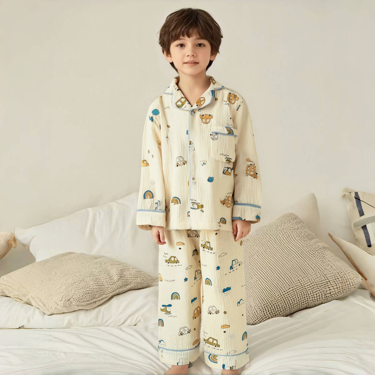 Children's Pajamas, Category A, Pure Cotton Air-Conditioned Clothes for Boys and Girls, Four-Season Long-Sleeved Pants, Cotton Gauze Suits, Baby Home Clothes